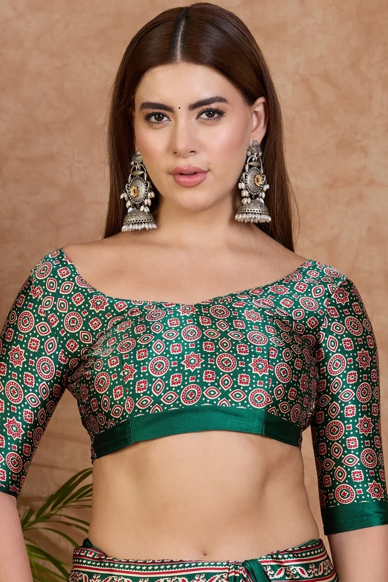 Redolent Off White Ajrakh Printed Semi Modal Silk Saree With Gleaming Blouse Piece - Image 6