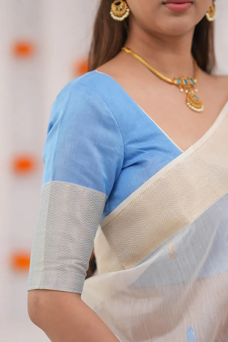 Resonant Beige Cotton Silk Saree With Gossamer Blouse Piece - Image 3