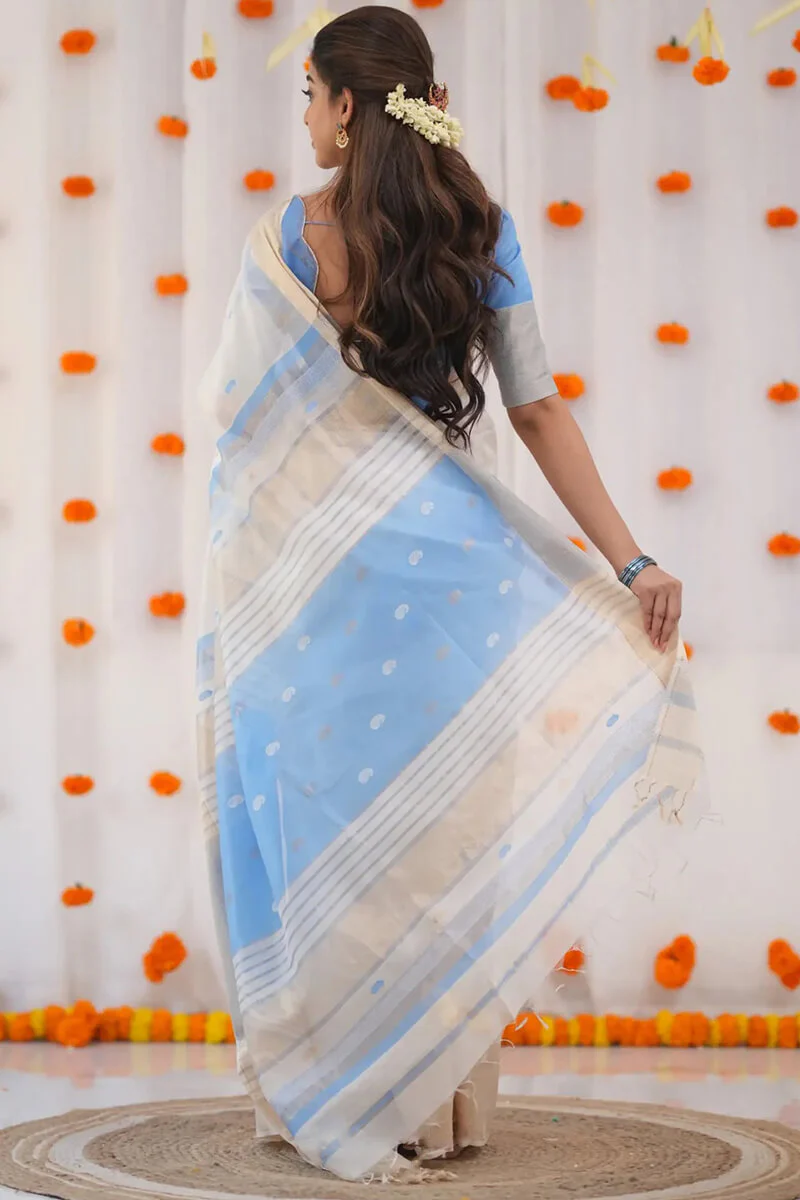 Resonant Beige Cotton Silk Saree With Gossamer Blouse Piece - Image 6
