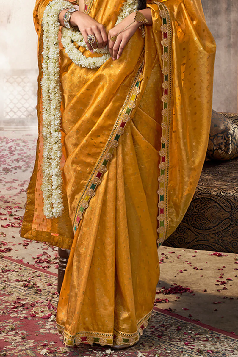 Resonant Mustard Pure Tissue Banarasi Silk Saree With Vivacious Blouse Piece - Image 5