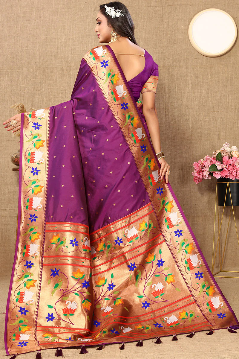 Resonant Purple Paithani Silk Saree With Posh Blouse Piece - Image 5