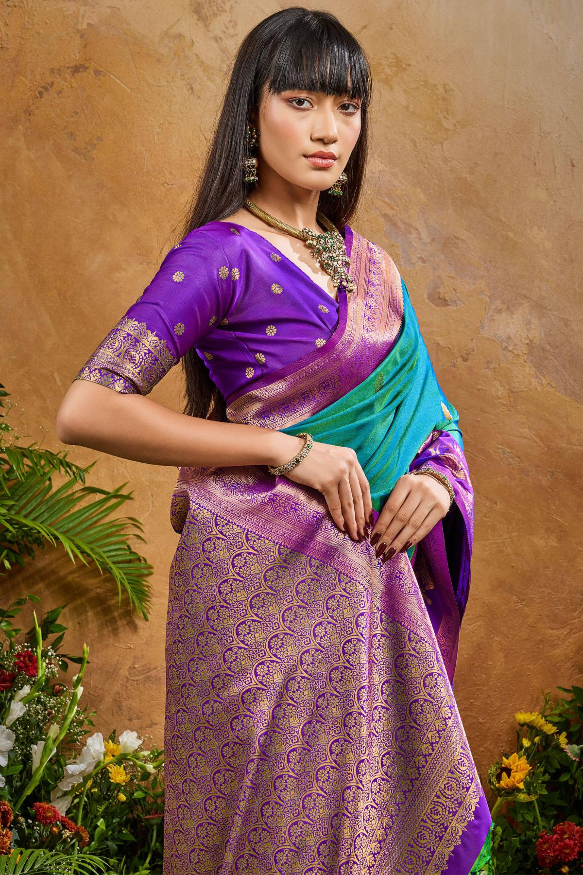 Resonant Rama Soft Banarasi Silk Saree With Opulent Blouse Piece - Image 2