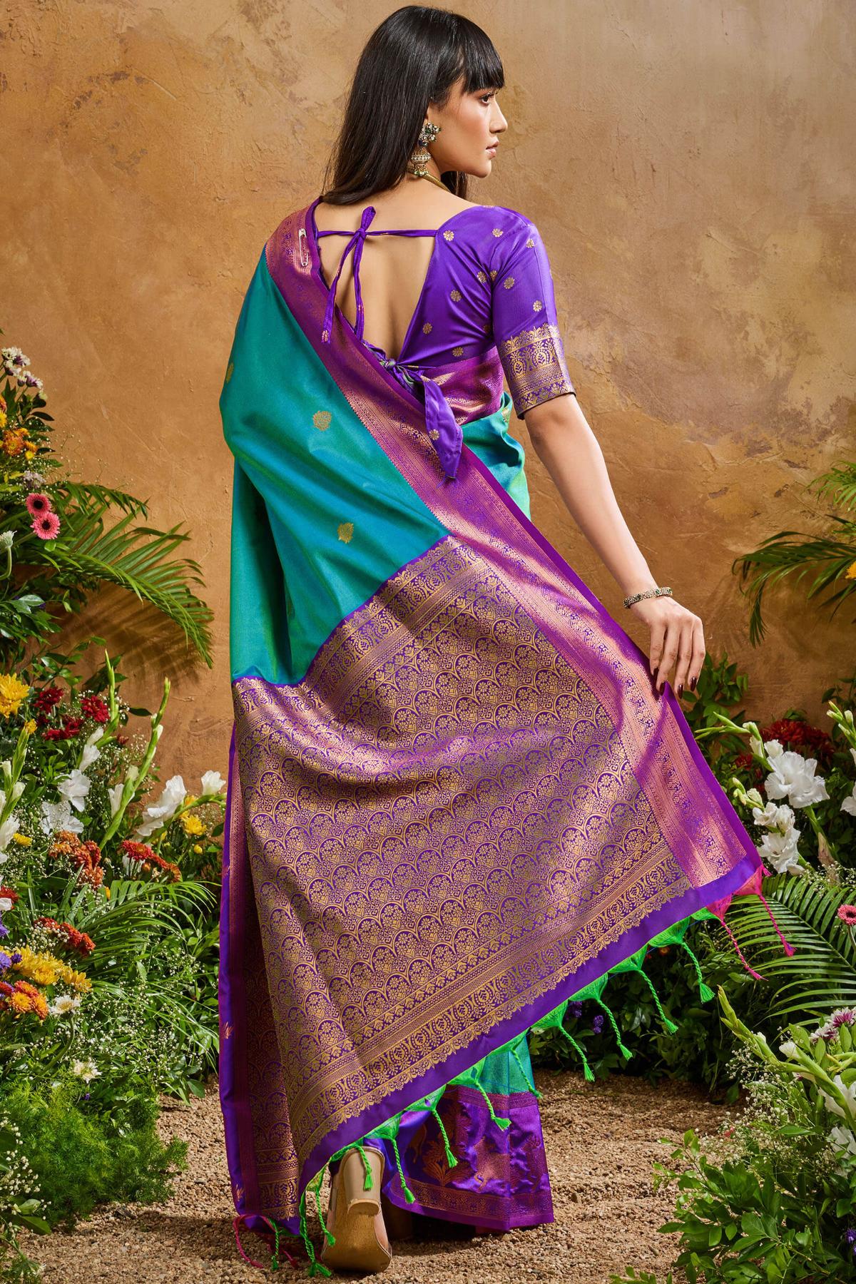 Resonant Rama Soft Banarasi Silk Saree With Opulent Blouse Piece - Image 6