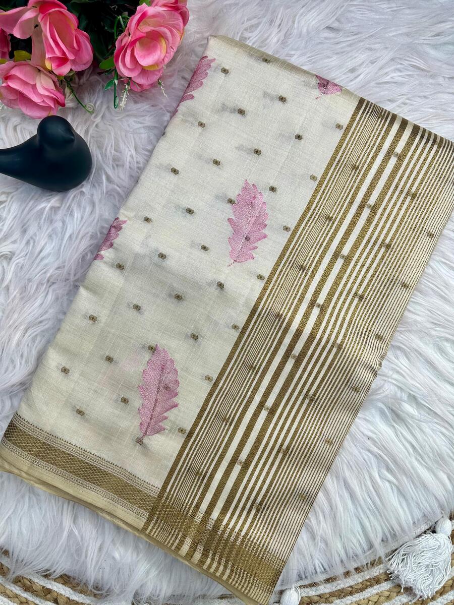 Resplendent Off White Embroidery Work Tussar Silk Saree With Alluring Blouse Piece - Image 2