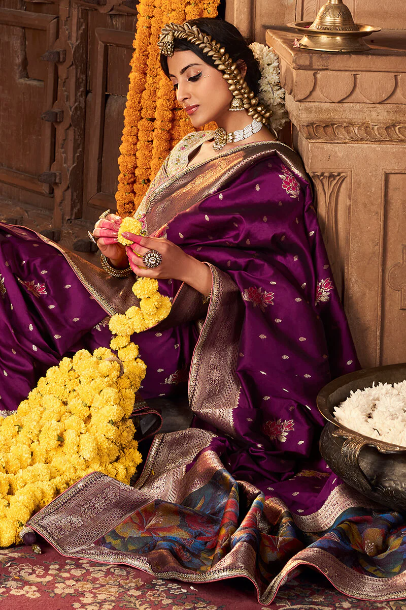 Resplendent Purple Pure Viscose Dola Silk Saree With Nectarous Blouse Piece - Image 3