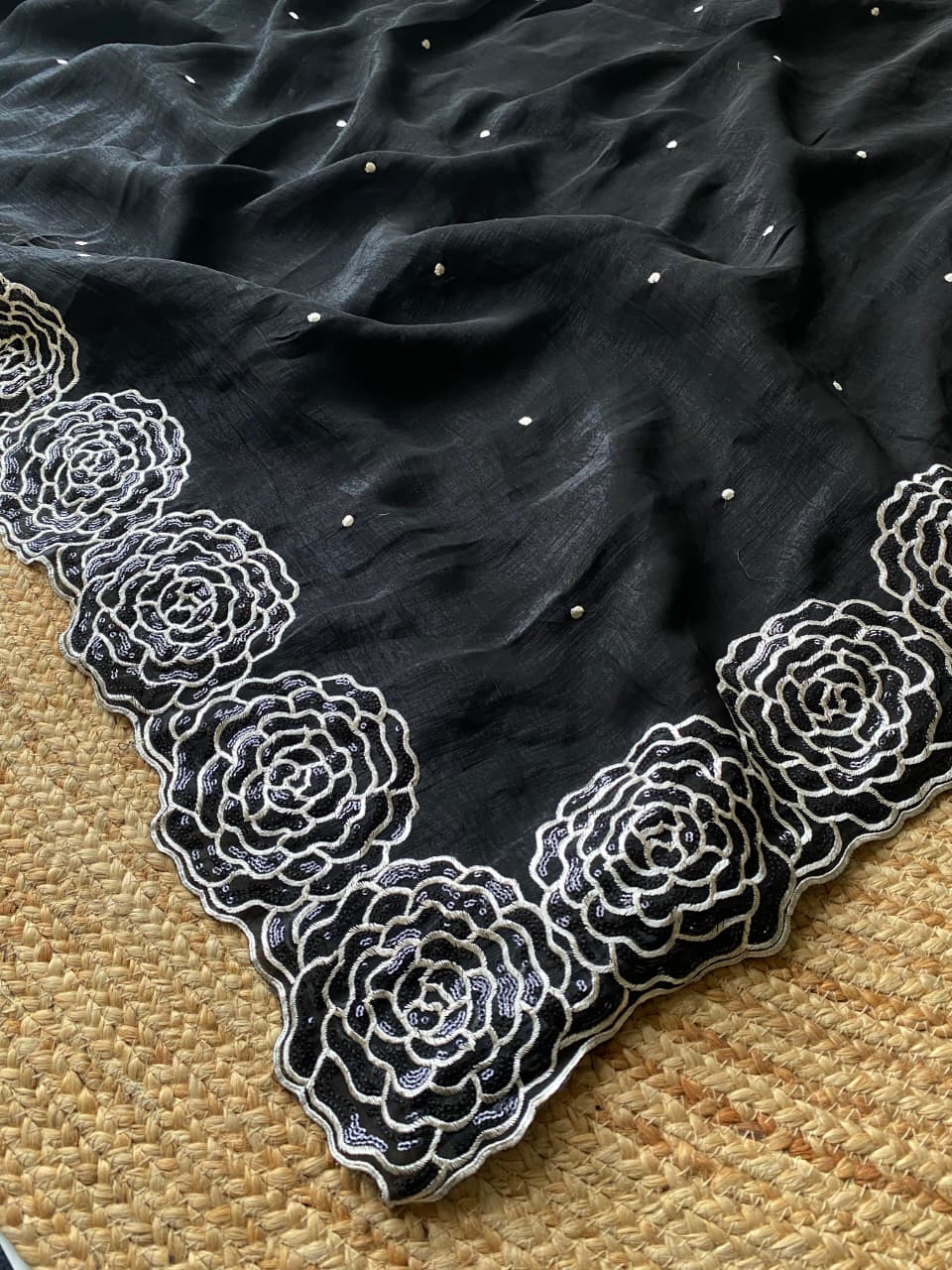 Rhapsodic Black Embroidery Work Georgette Saree With Ephemeral Blouse Piece - Image 4