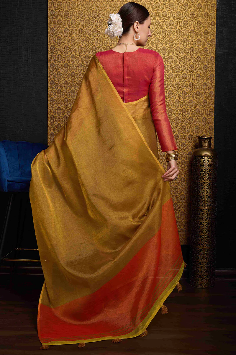 Rhapsodic Mustard Soft Banarasi Tissue Silk Saree With Surpassing Blouse Piece - Image 4