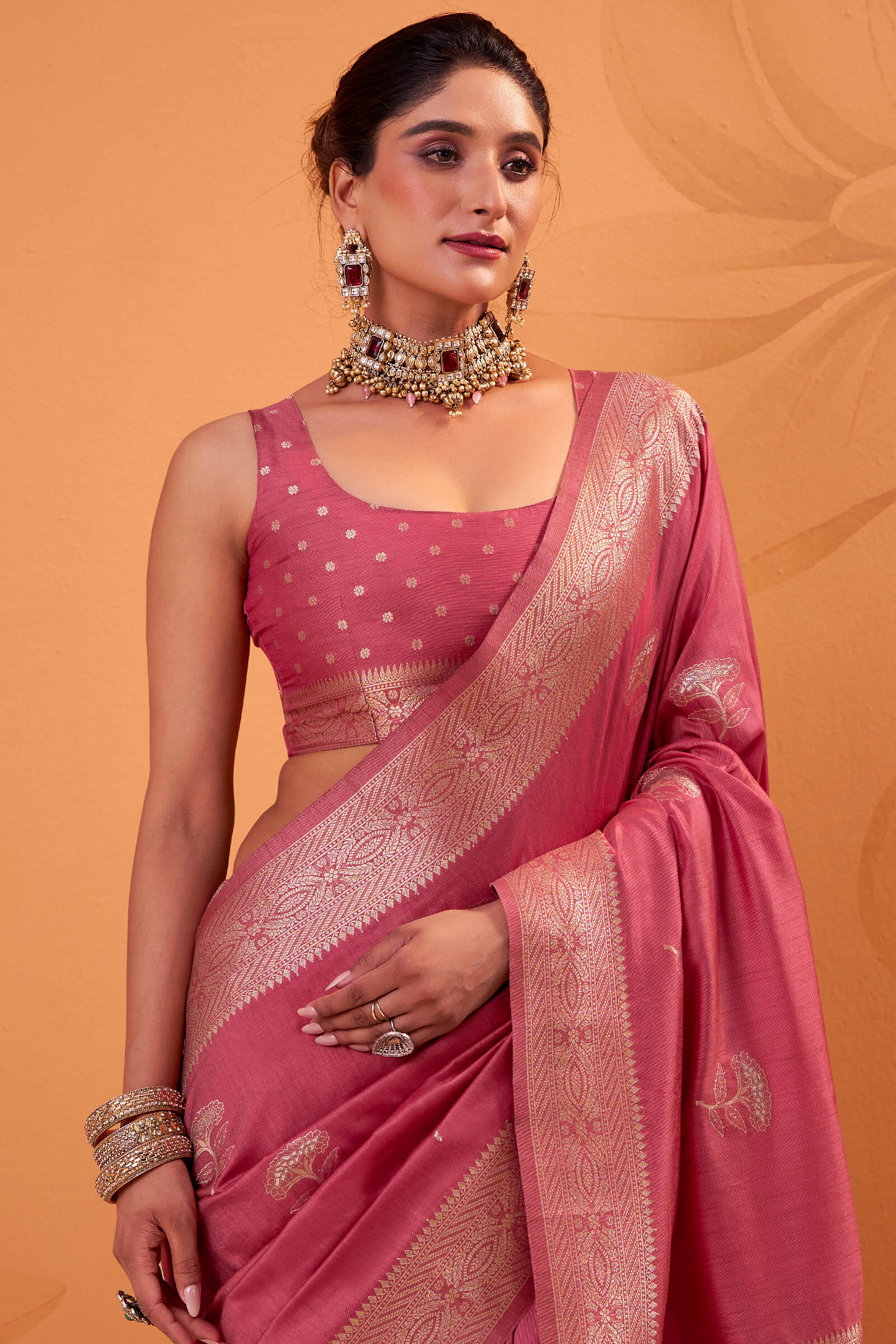 Rhapsodic Pink Banarasi Tussar Silk Saree With Zephyr Blouse Piece - Image 2