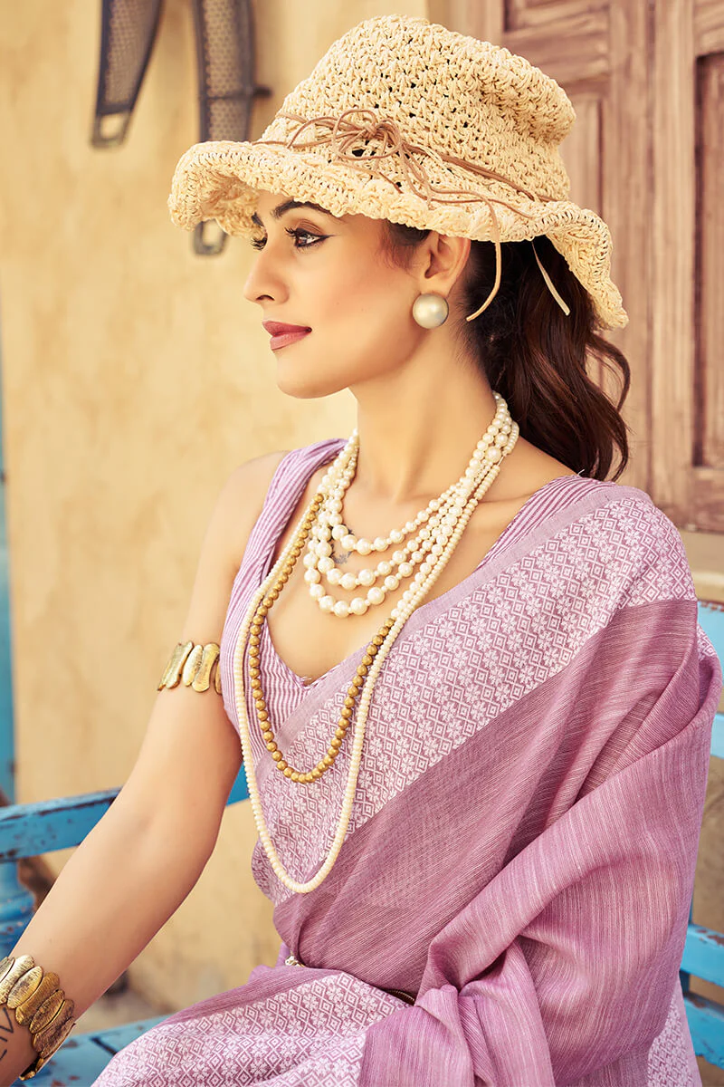 Rhapsody Lavender Lucknowi Silk Saree With Petrichor Blouse Piece - Image 3