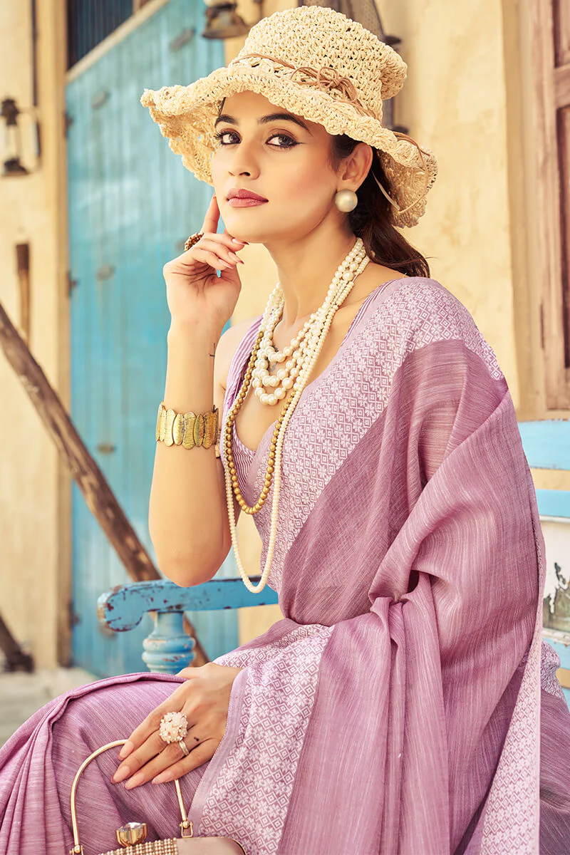 Rhapsody Lavender Lucknowi Silk Saree With Petrichor Blouse Piece - Image 5