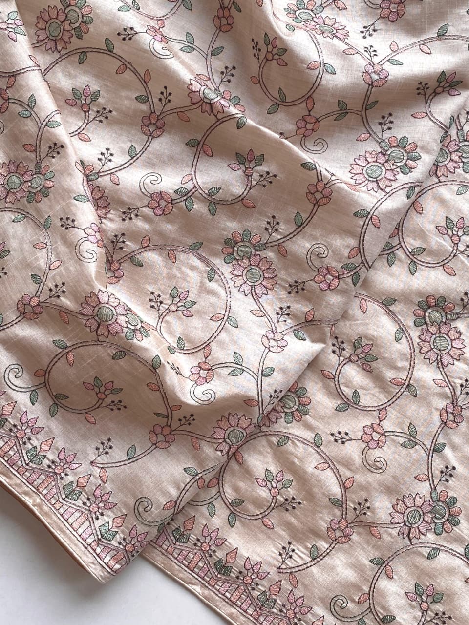 Scintilla Beige Embroidery Work Tussar Silk Saree With Splendiferous Blouse Piece - Image 6