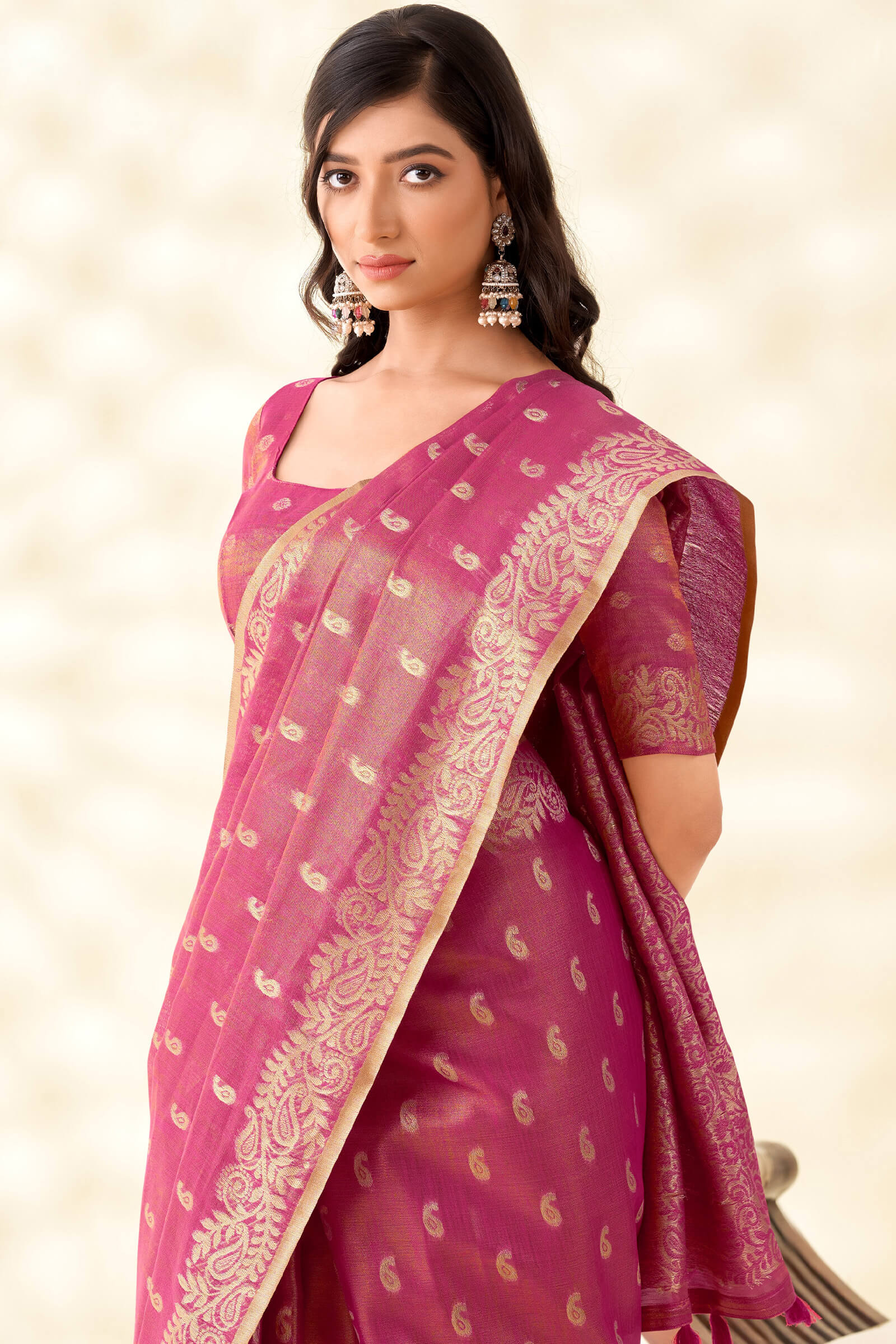 Scintilla Dark Pink Soft Banarasi Tissue Silk Saree With Adorable Blouse Piece - Image 4
