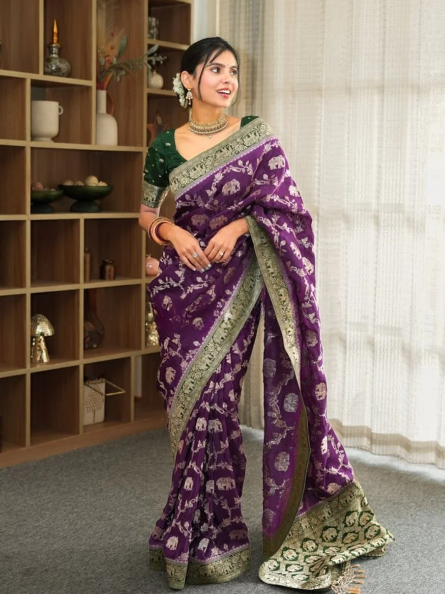 Scintilla Purple Soft Silk Saree With Eloquence Blouse Piece - Image 3