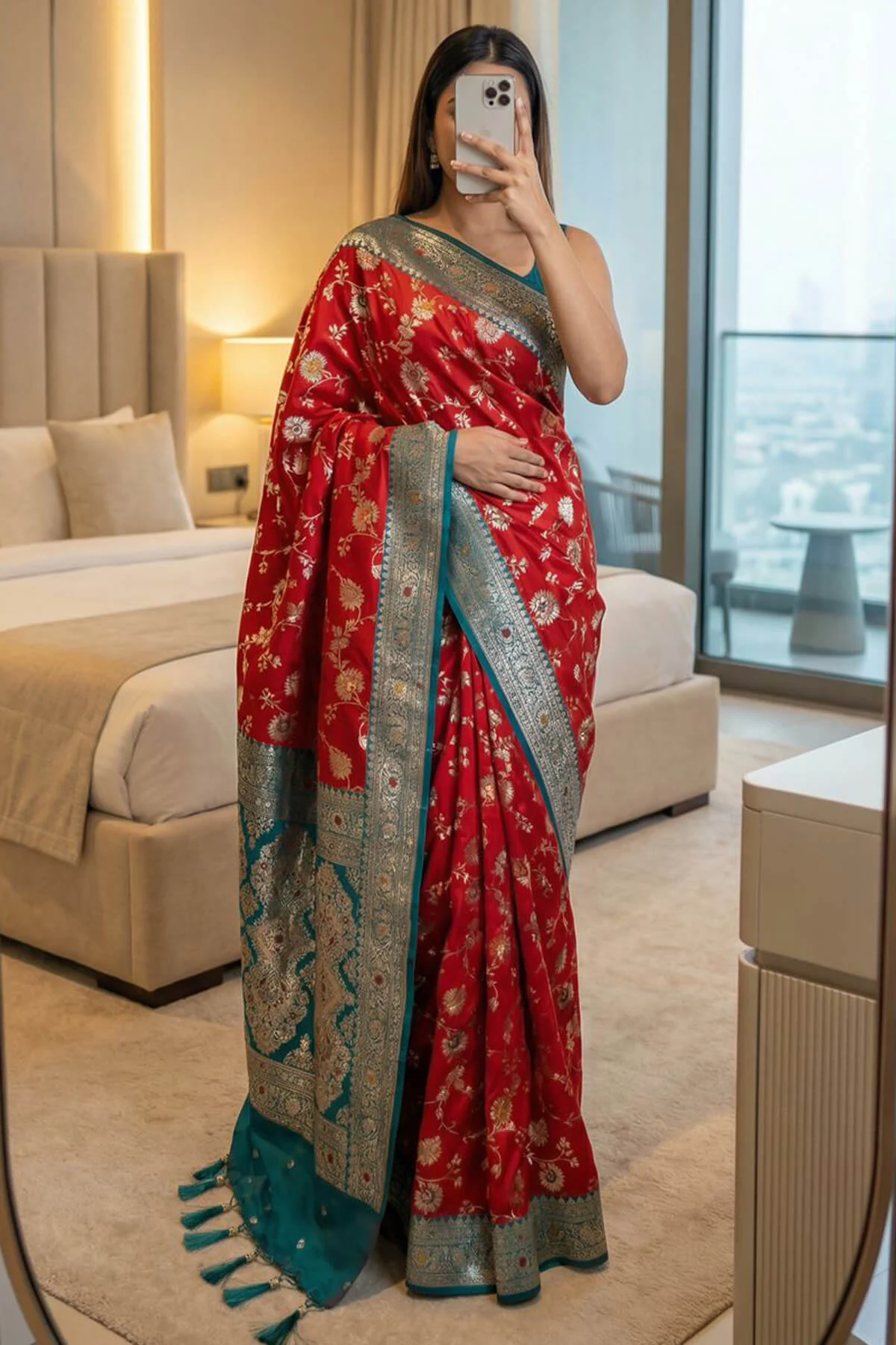 Scintilla Red Pure Zari Weaving Banarasi Silk Saree With Desuetude Blouse Piece