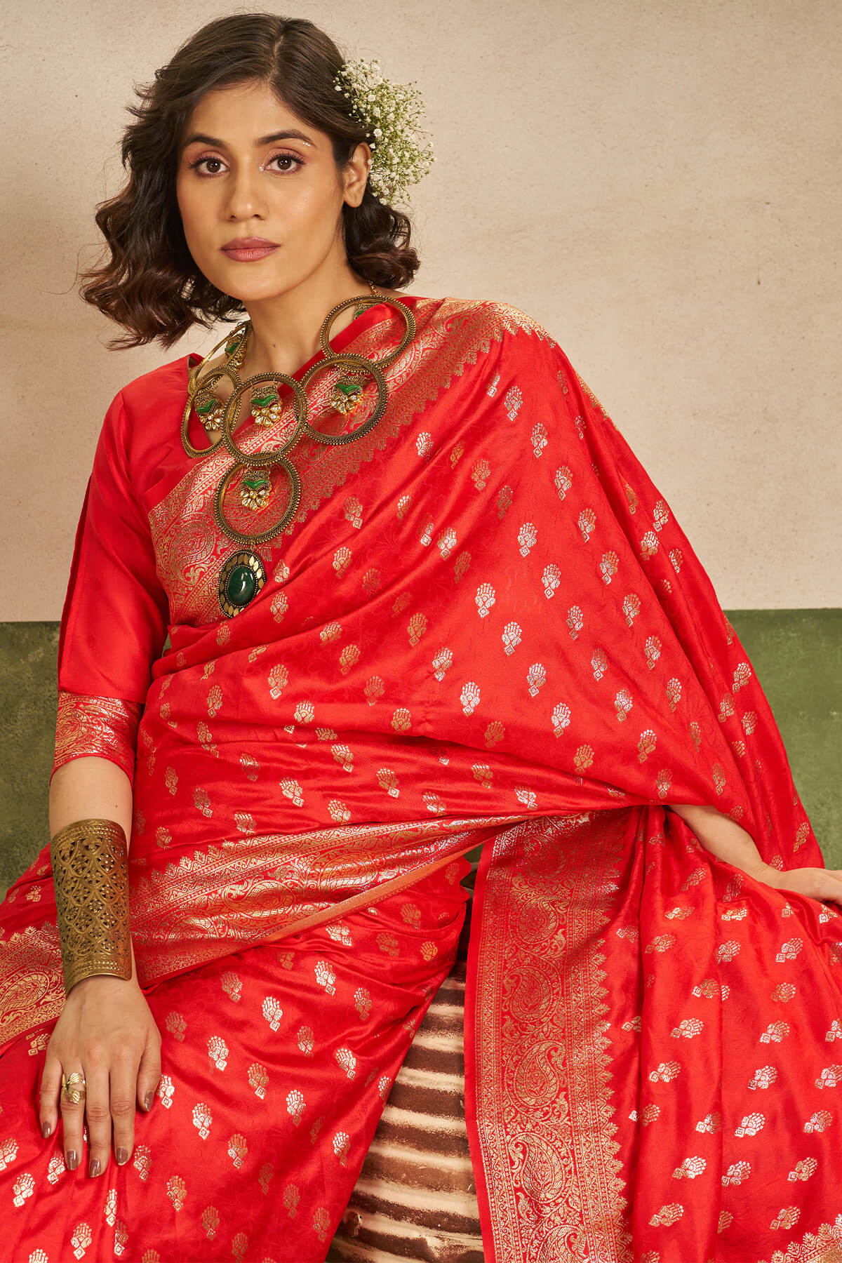 Scintilla Red Pure Zari Weaving Banarasi Silk Saree With Sophisticated Blouse Piece - Image 4