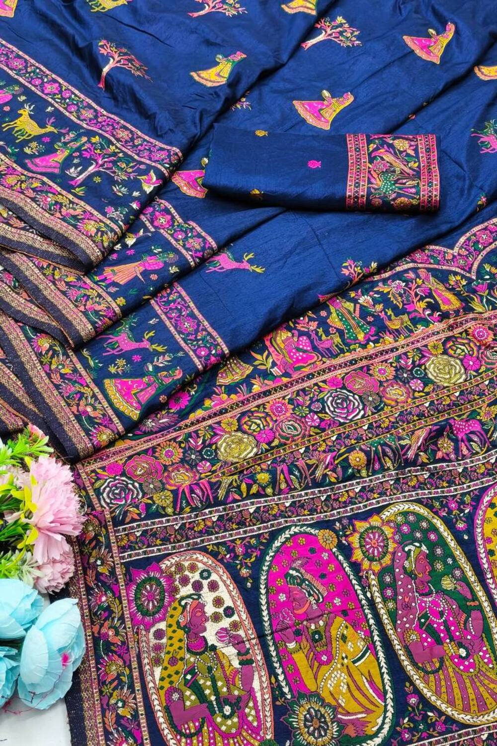 Scrumptious Navy Blue Nylon Dola Pashmina Saree With Felicitous Blouse Piece - Image 3
