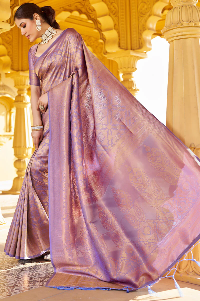 Scrupulous Purple Kanjivaram Silk Saree With Posh Blouse Piece - Image 3