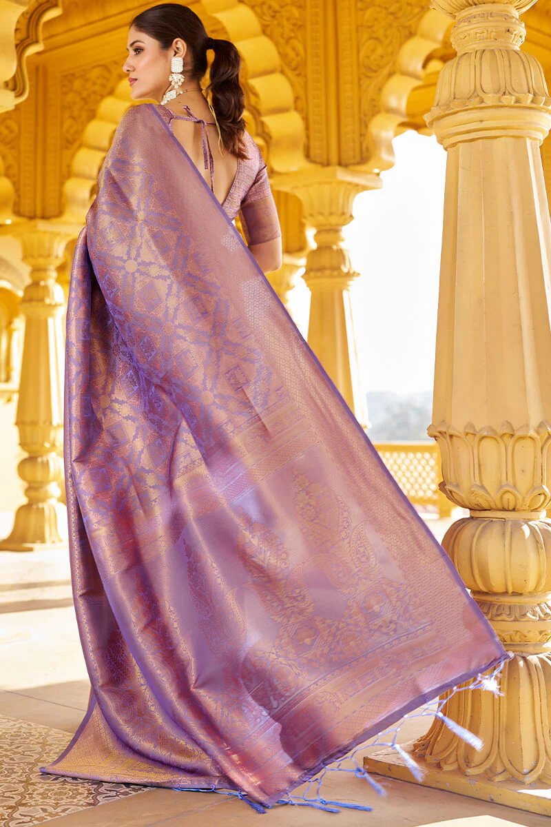 Scrupulous Purple Kanjivaram Silk Saree With Posh Blouse Piece - Image 5