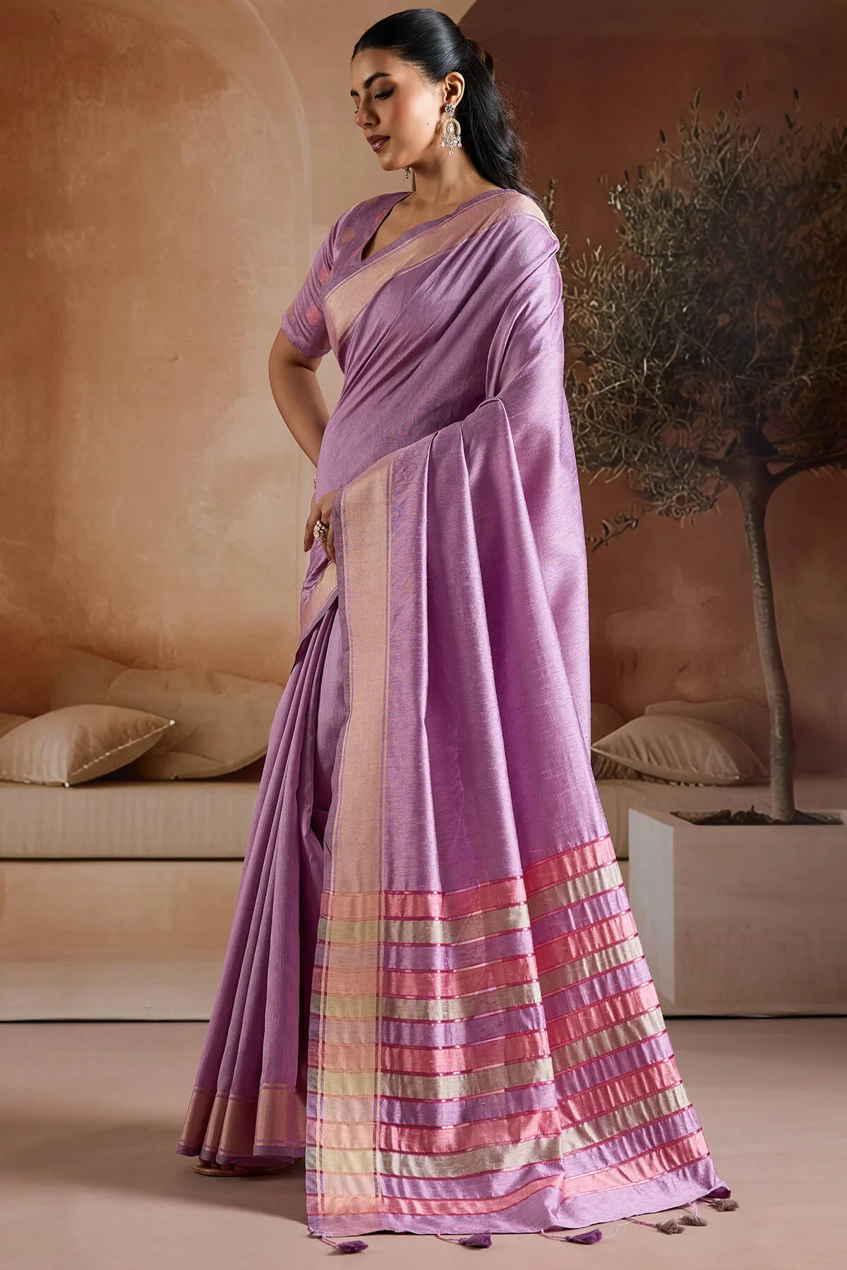 Sensational Lavender Soft Banarasi Bhagalpuri Silk Saree With Enchanting Blouse Piece - Image 4