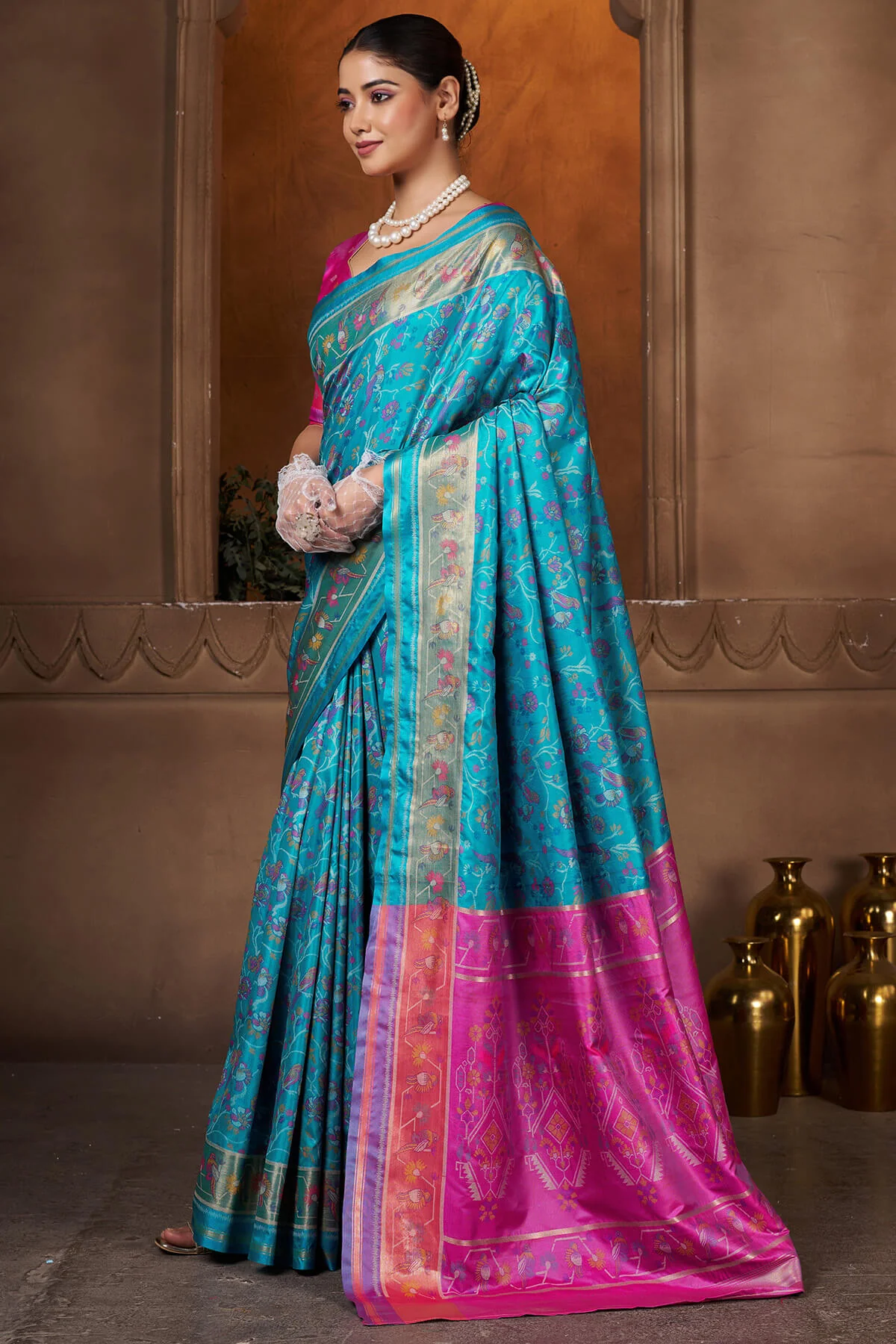 Seraglio Firozi Paithani Silk Saree With Groovy Blouse Piece - Image 3