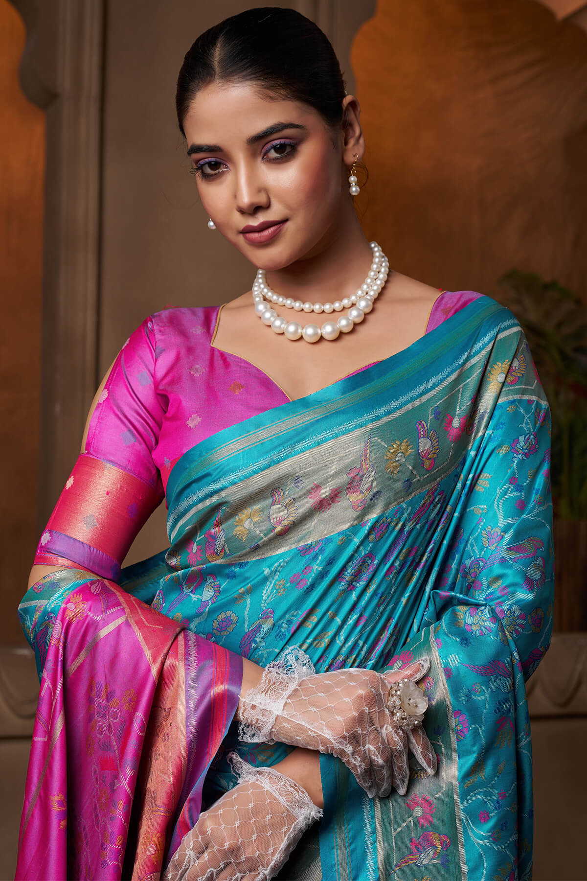 Seraglio Firozi Paithani Silk Saree With Groovy Blouse Piece - Image 4