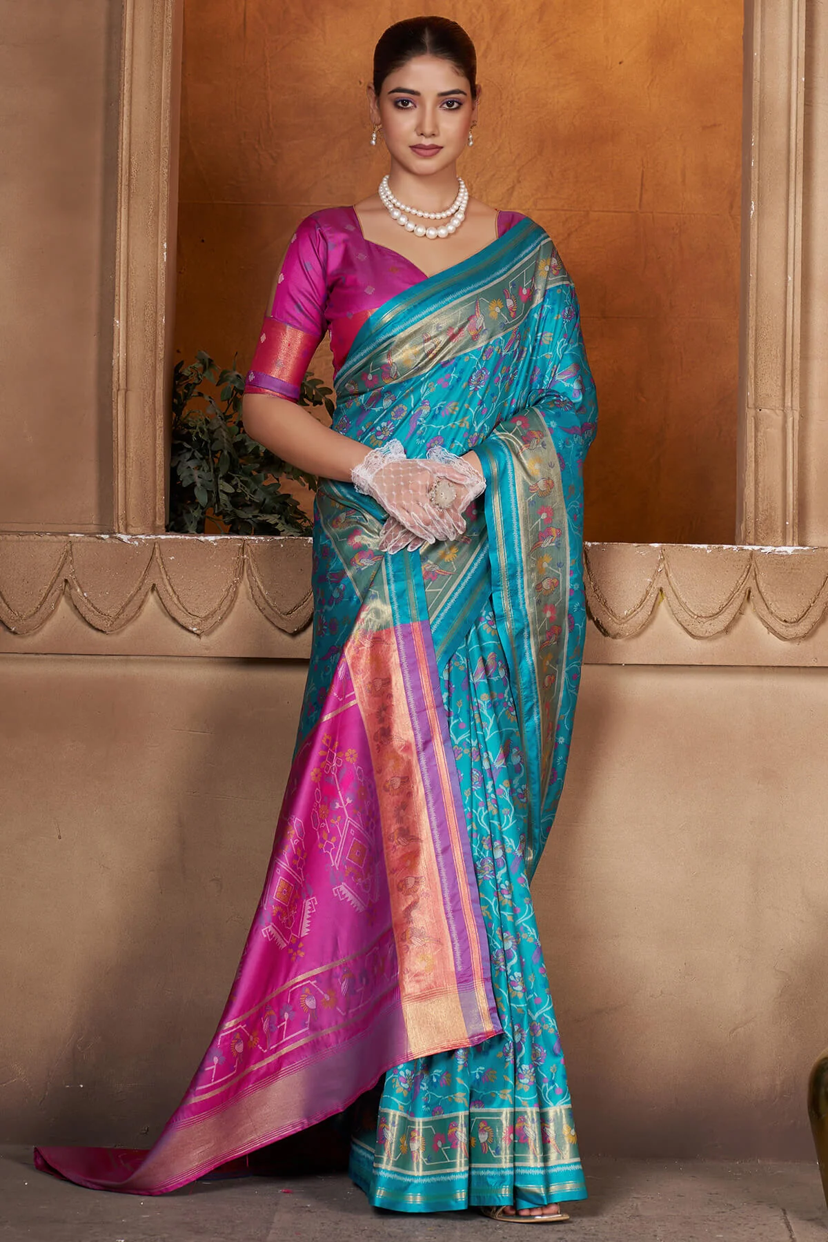 Seraglio Firozi Paithani Silk Saree With Groovy Blouse Piece - Image 5
