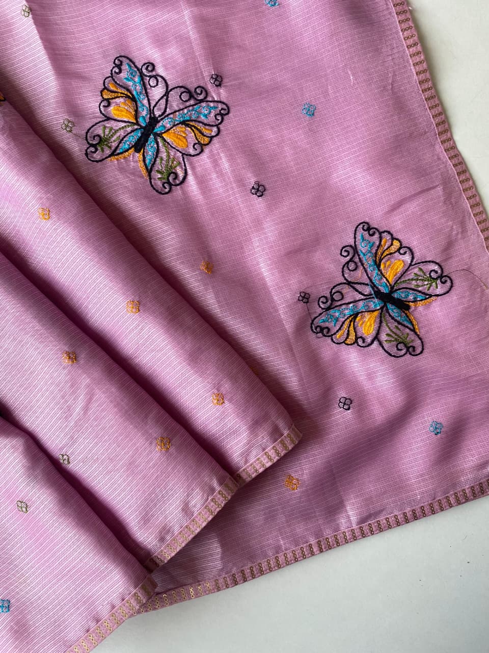 Seraglio Lavender Embroidery Work Kota Silk Saree With Super extravagant Blouse Piece - Image 8
