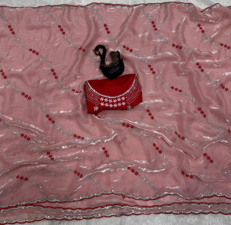 Seraglio Peach Sequence Work Fandy Silk Saree With Proficient Blouse Piece - Image 2