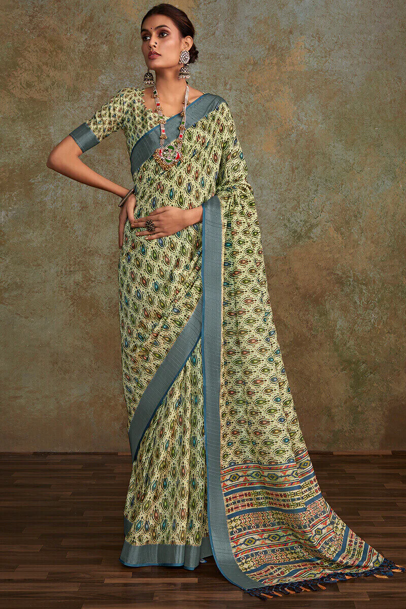 Seraglio Pista Digital Printed Soft Silk Saree With Engaging Blouse Piece