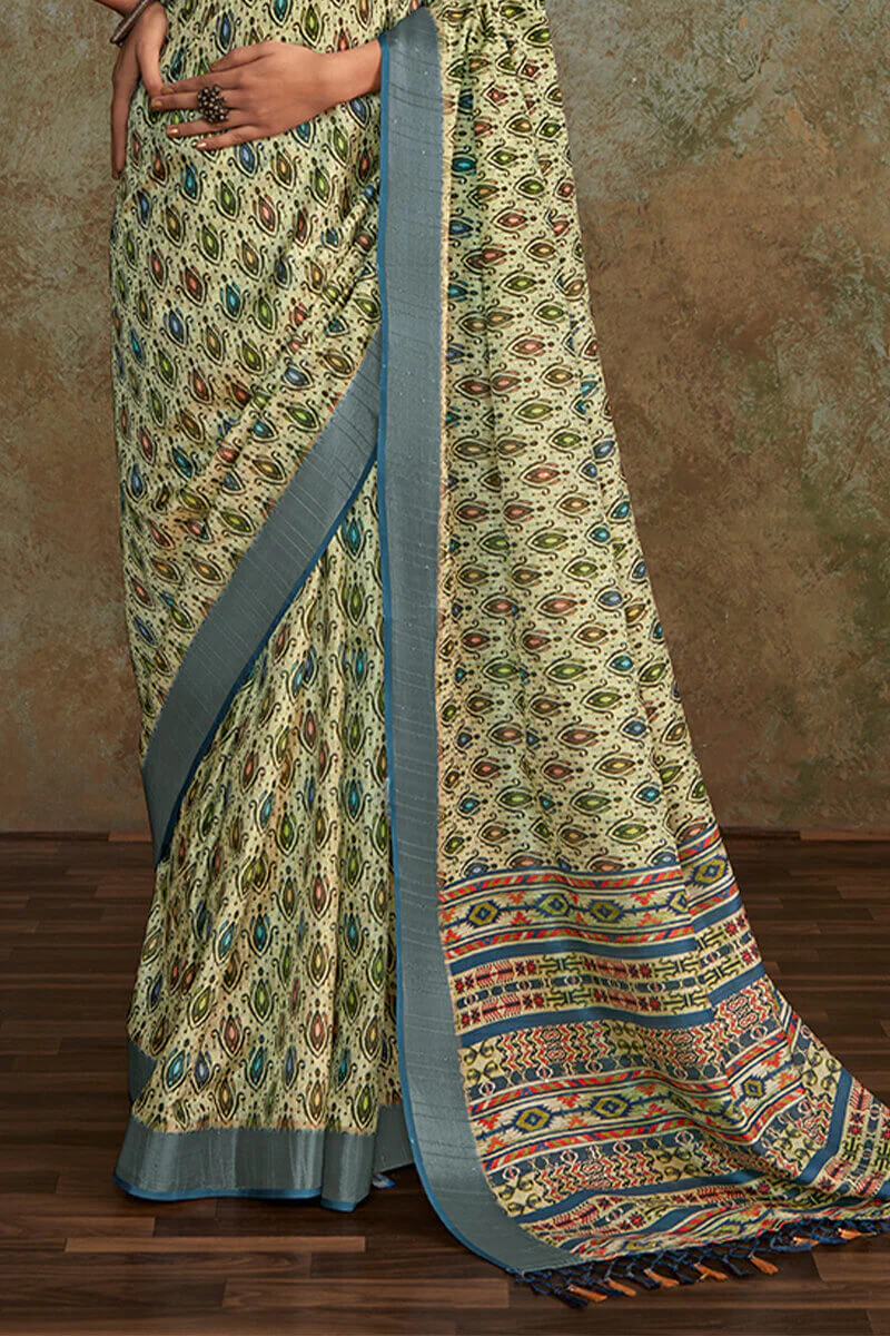 Seraglio Pista Digital Printed Soft Silk Saree With Engaging Blouse Piece - Image 5