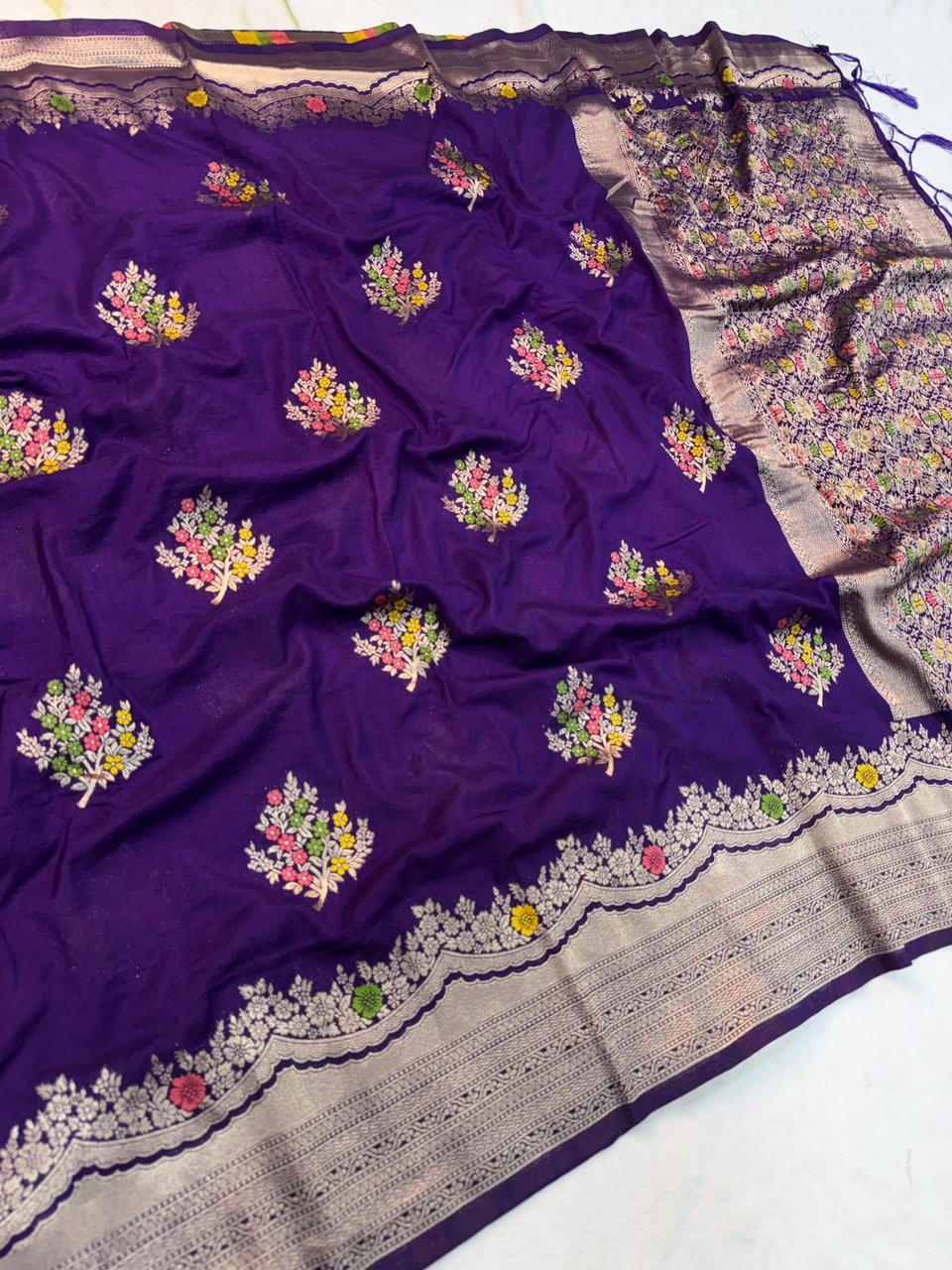 Seraglio Purple Banarasi Georgette Silk Saree With Groovy Blouse Piece - Image 2