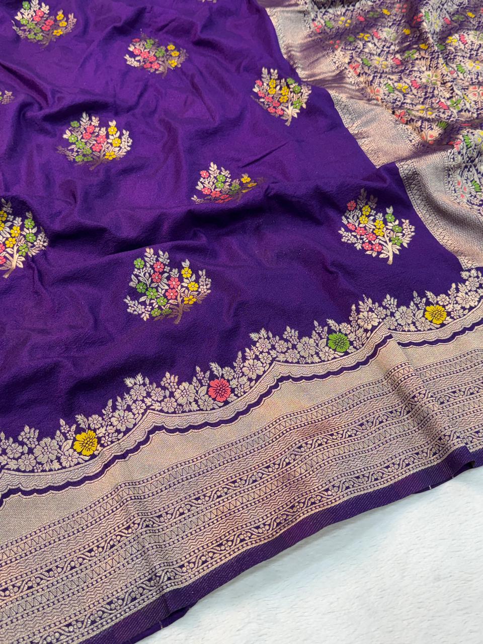 Seraglio Purple Banarasi Georgette Silk Saree With Groovy Blouse Piece - Image 3