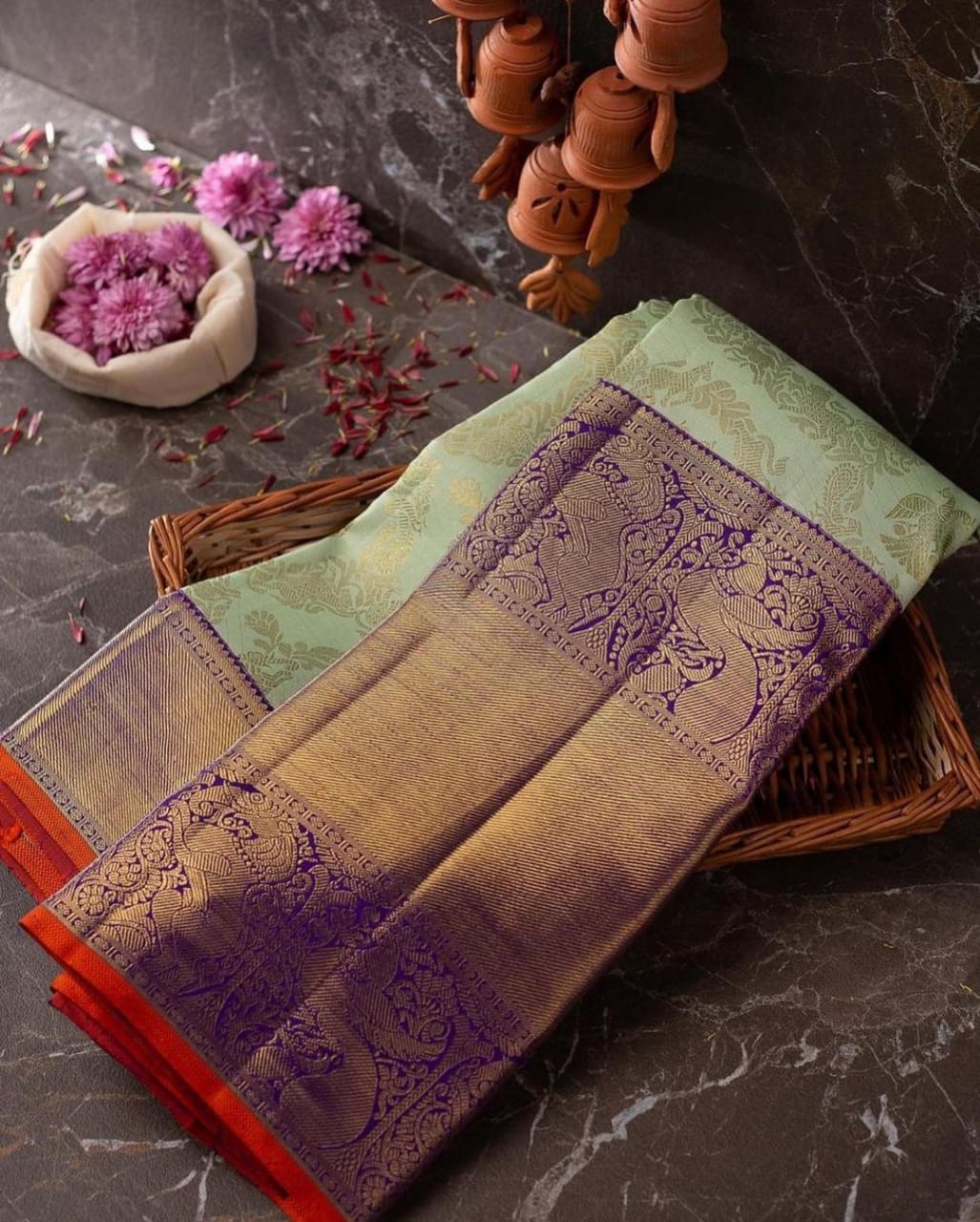 Seraglio Sea Green Soft Banarasi Silk Saree With Divine Blouse Piece - Image 3