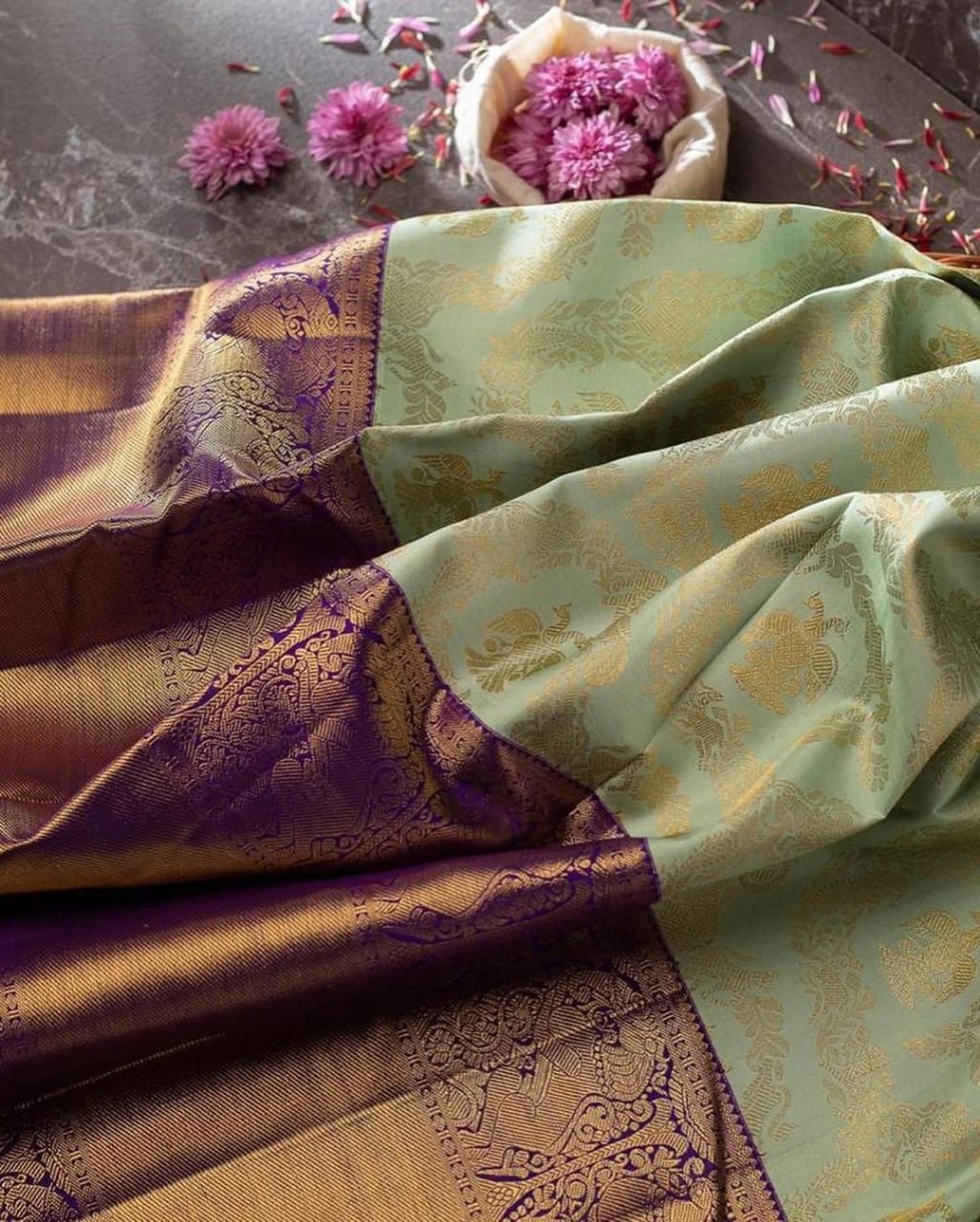 Seraglio Sea Green Soft Banarasi Silk Saree With Divine Blouse Piece - Image 4
