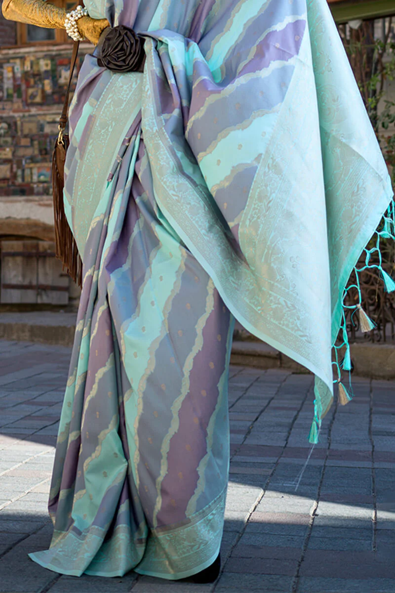 Seraglio Sky Soft Banarasi Silk Saree With Petrichor Blouse Piece - Image 4