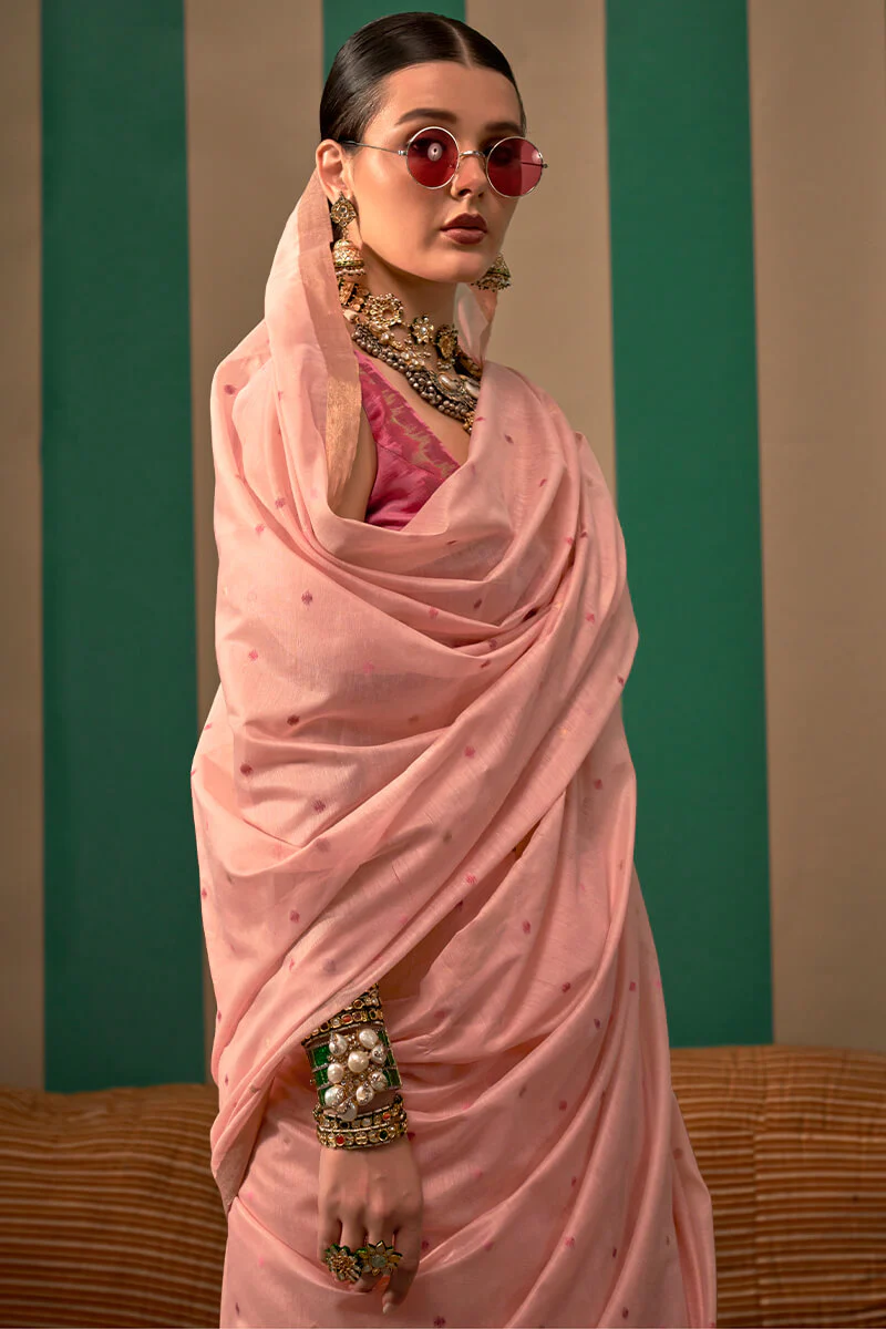 Seraphic Baby Pink Cotton Silk Saree With Beguiling Blouse Piece - Image 2