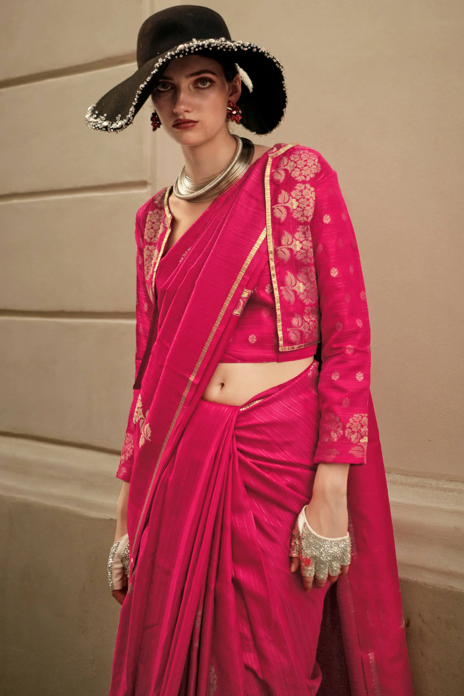 Seraphic Dark Pink Banarasi Satin Silk Saree With Inimitable Blouse - Image 2