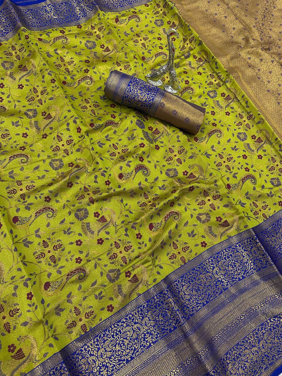 Seraphic Green Kanjivaram Silk Saree With Quixotic Blouse Piece - Image 2