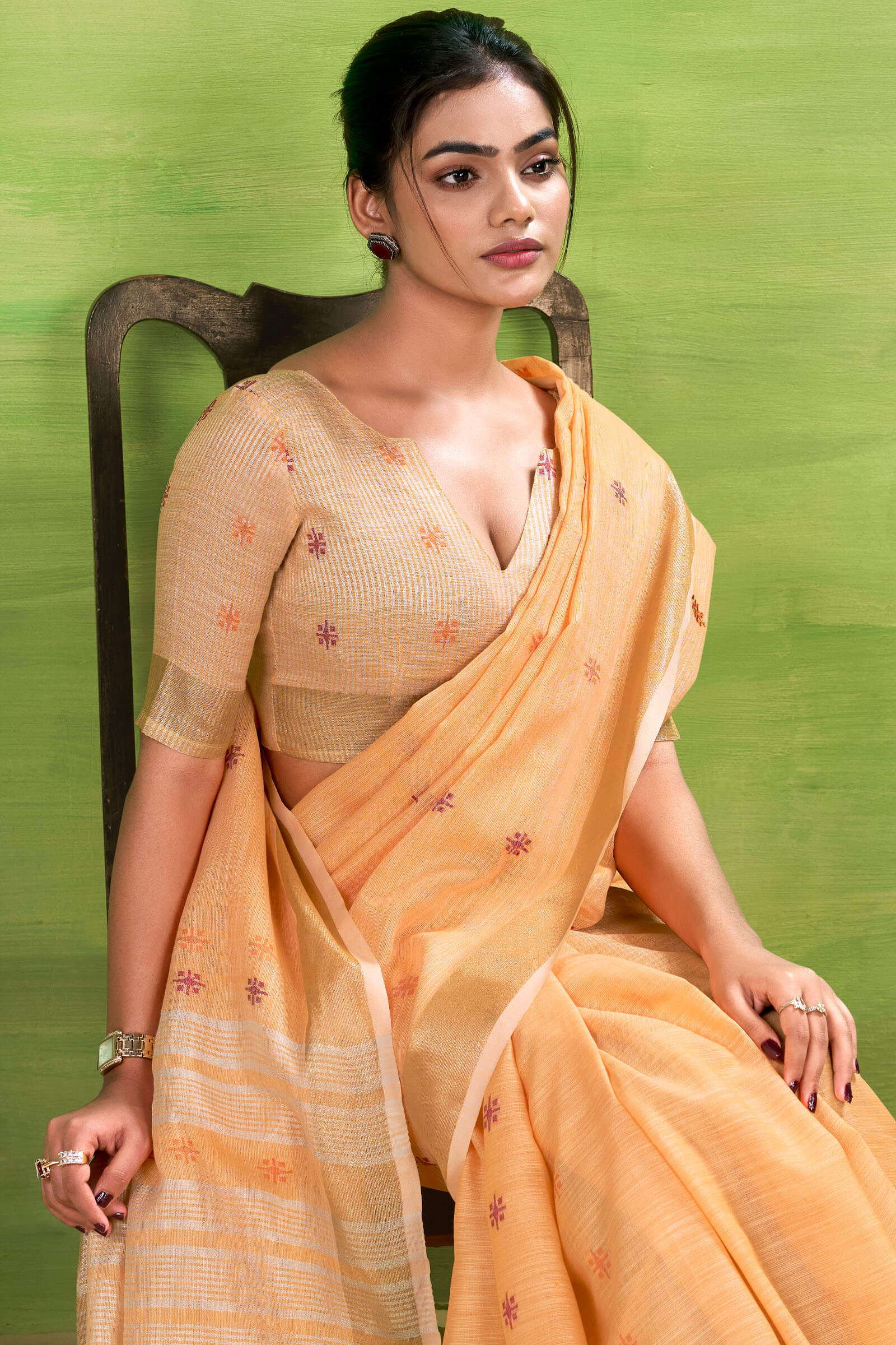 Seraphic Orange Cotton Silk Saree With Alluring Blouse Piece - Image 2