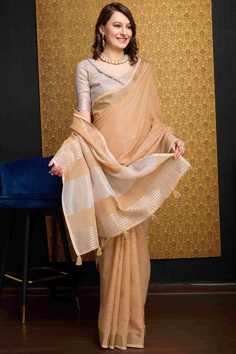 Seraphic Peach Cotton Silk Saree With Preferable Blouse Piece - Image 3