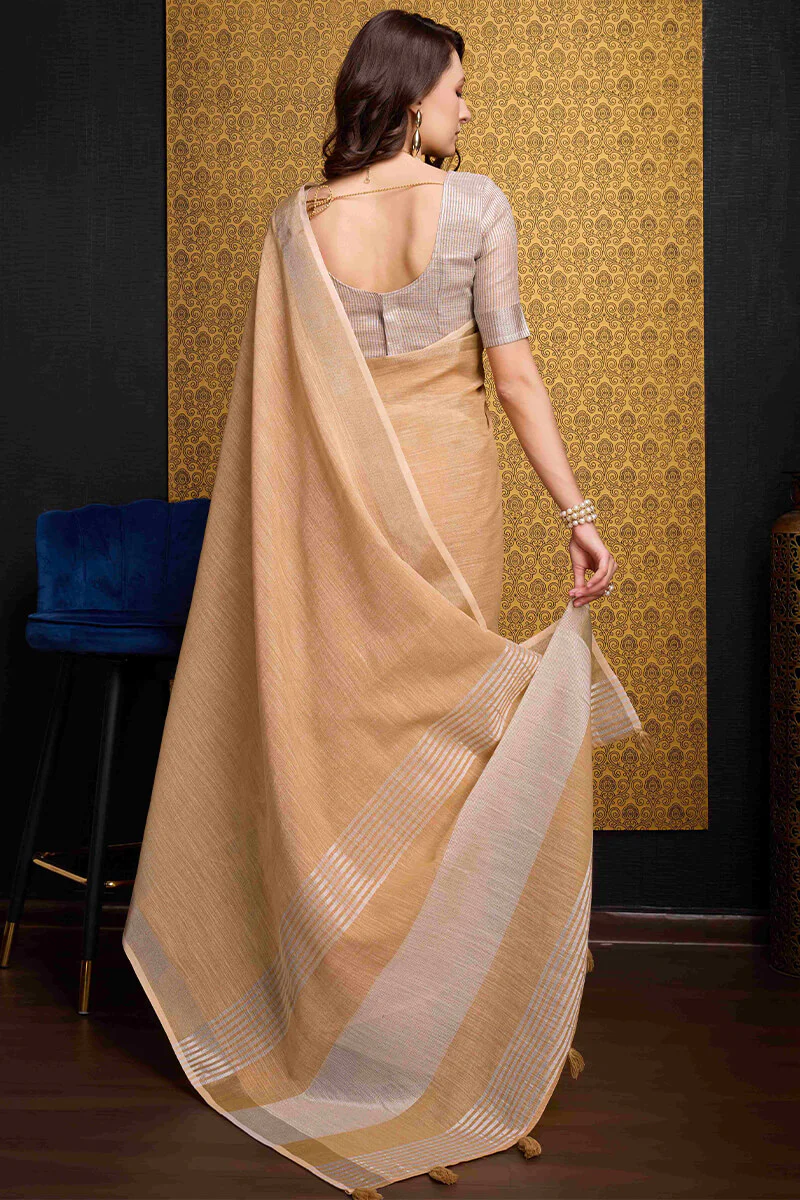 Seraphic Peach Cotton Silk Saree With Preferable Blouse Piece - Image 4