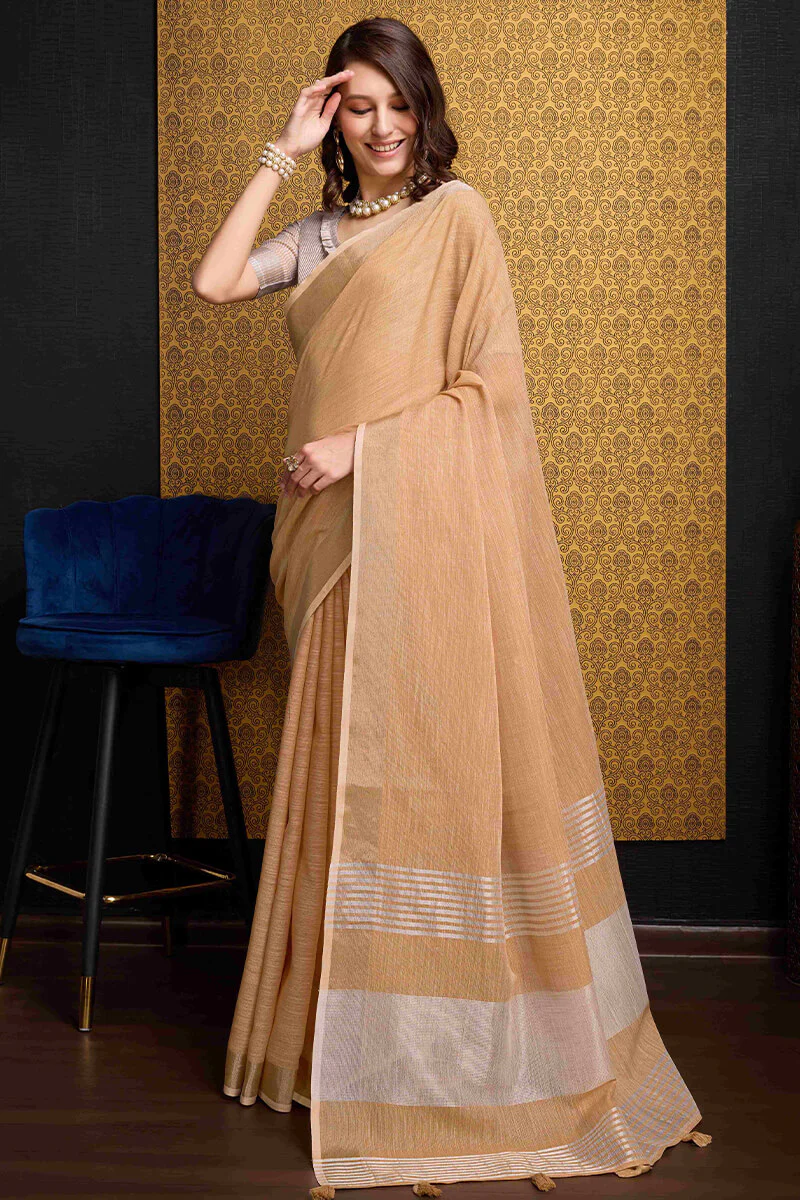 Seraphic Peach Cotton Silk Saree With Preferable Blouse Piece - Image 5