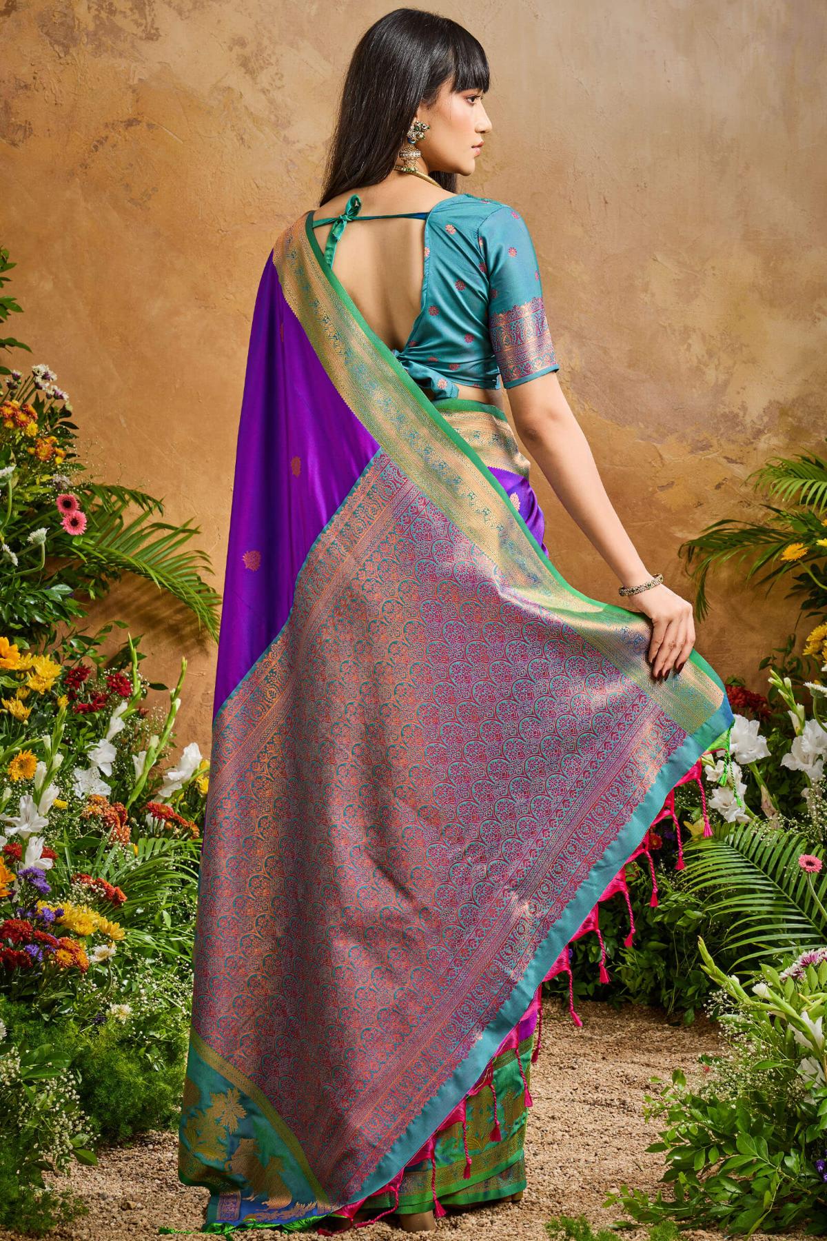 Sizzling Royal Purple Soft Banarasi Silk Saree With Inspiring Blouse Piece - Image 6