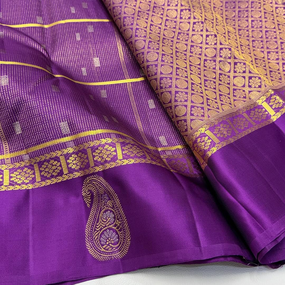Skinny Purple Soft Banarasi Silk Saree With Ethereal Blouse Piece - Image 3