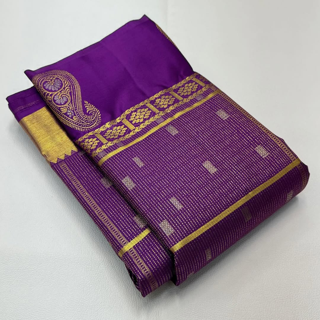 Skinny Purple Soft Banarasi Silk Saree With Ethereal Blouse Piece - Image 4