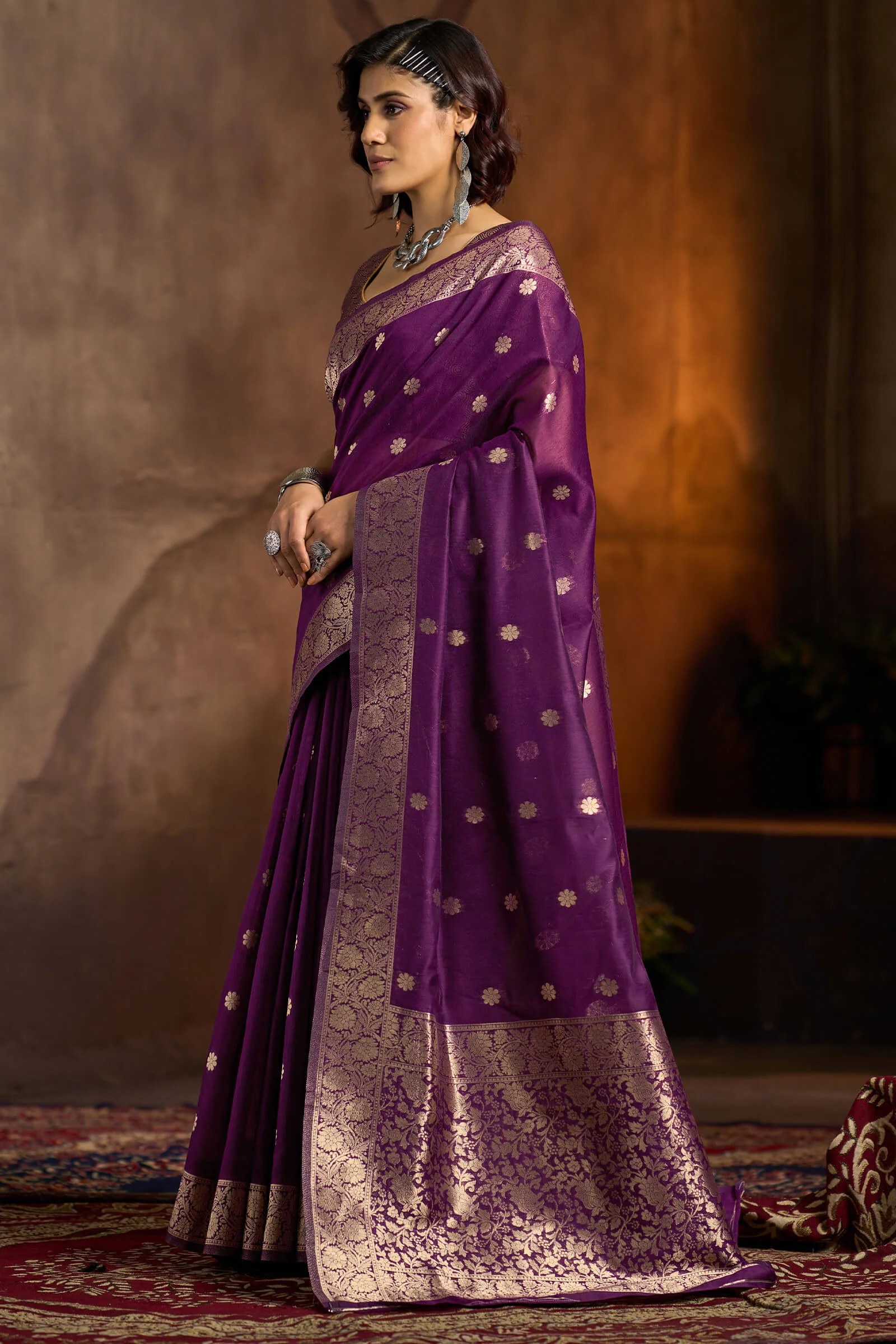 Skinny Wine Soft Banarasi Silk Saree With Staggering Blouse Piece - Image 4