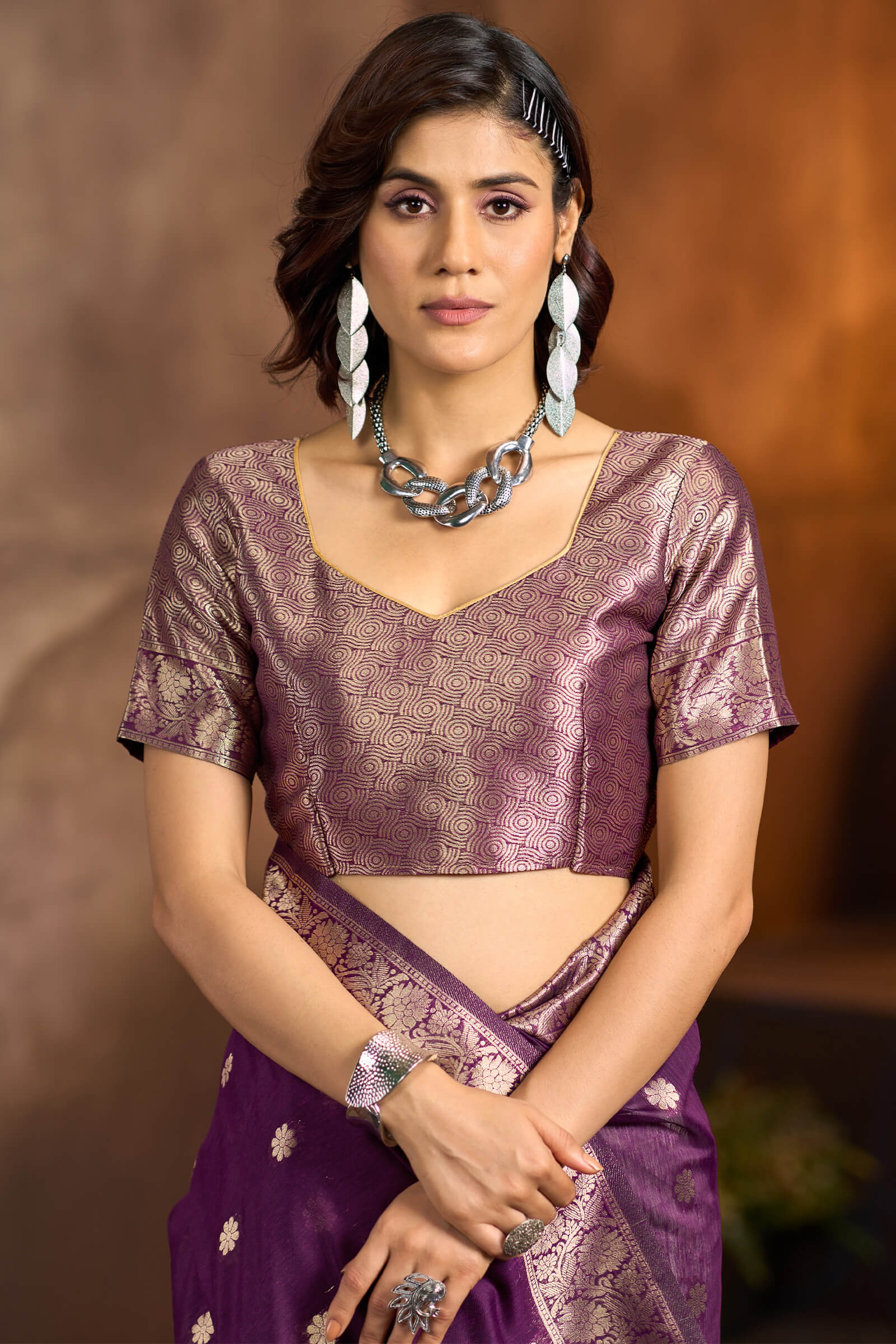 Skinny Wine Soft Banarasi Silk Saree With Staggering Blouse Piece - Image 6