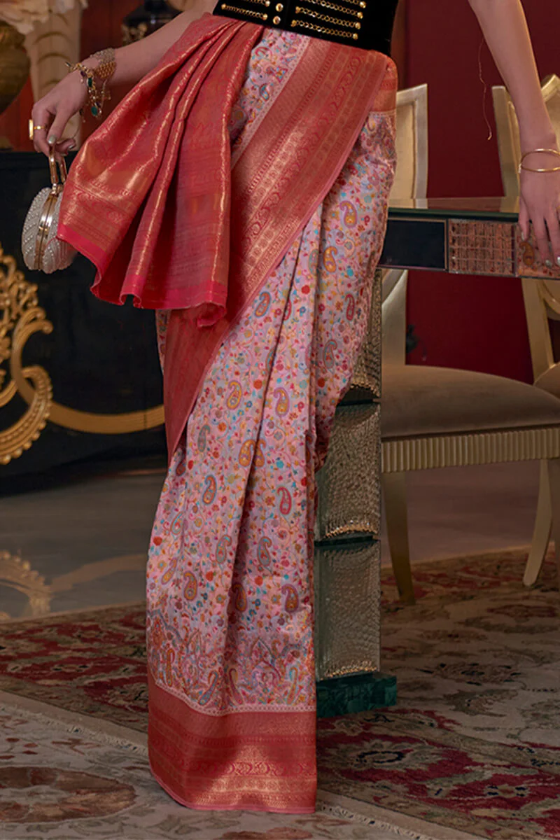 Smart Baby Pink Pashmina saree With Prominent Blouse Piece - Image 3