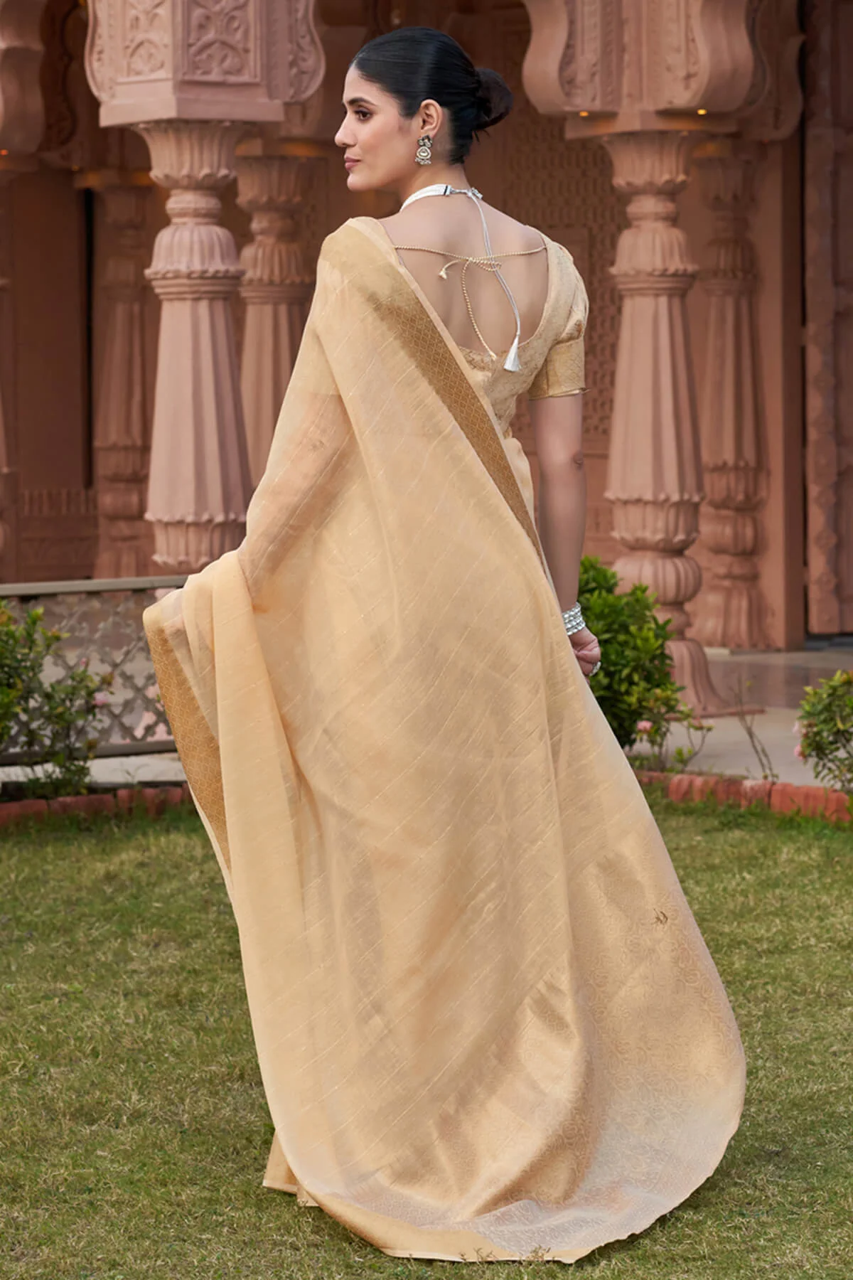 Smart Peach Cotton Silk Saree With Marvellous Blouse Piece - Image 5