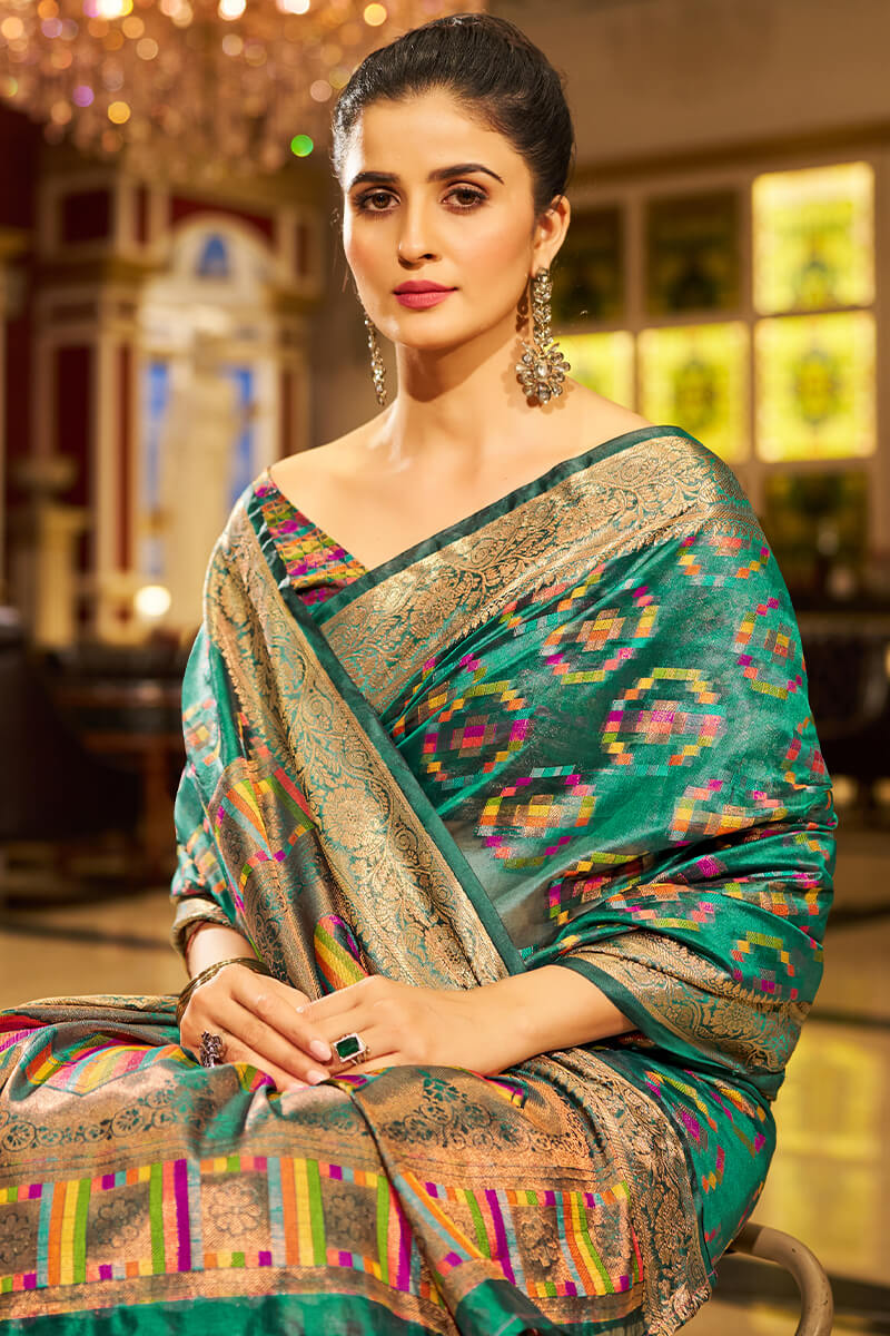 Smart Rama Organza Silk Saree With Snappy Blouse Piece - Image 2